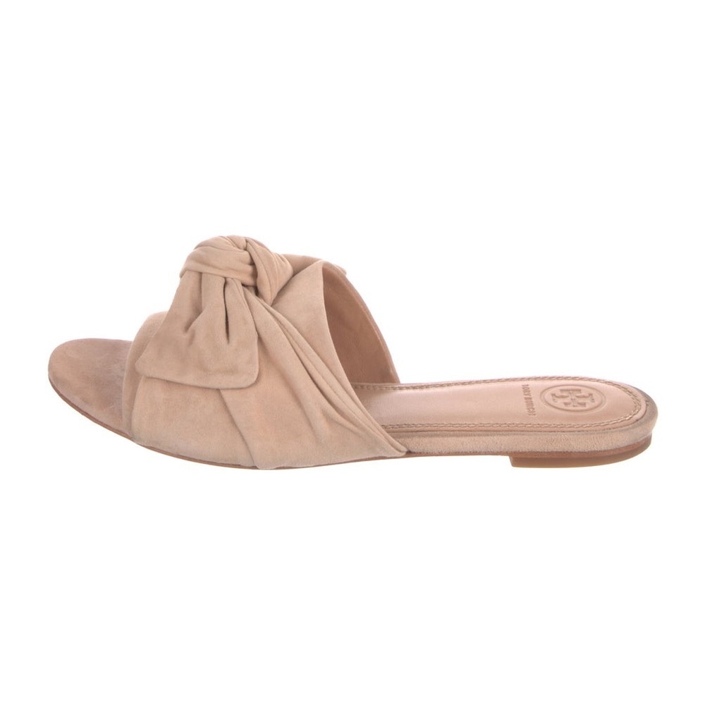 Tory Burch Annabelle Knotted Bow Flat Suede Blush Beige Sandals size 11